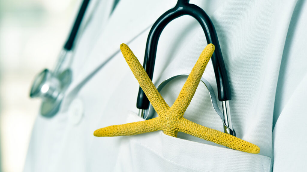 starfish in the pocket of a doctor man
